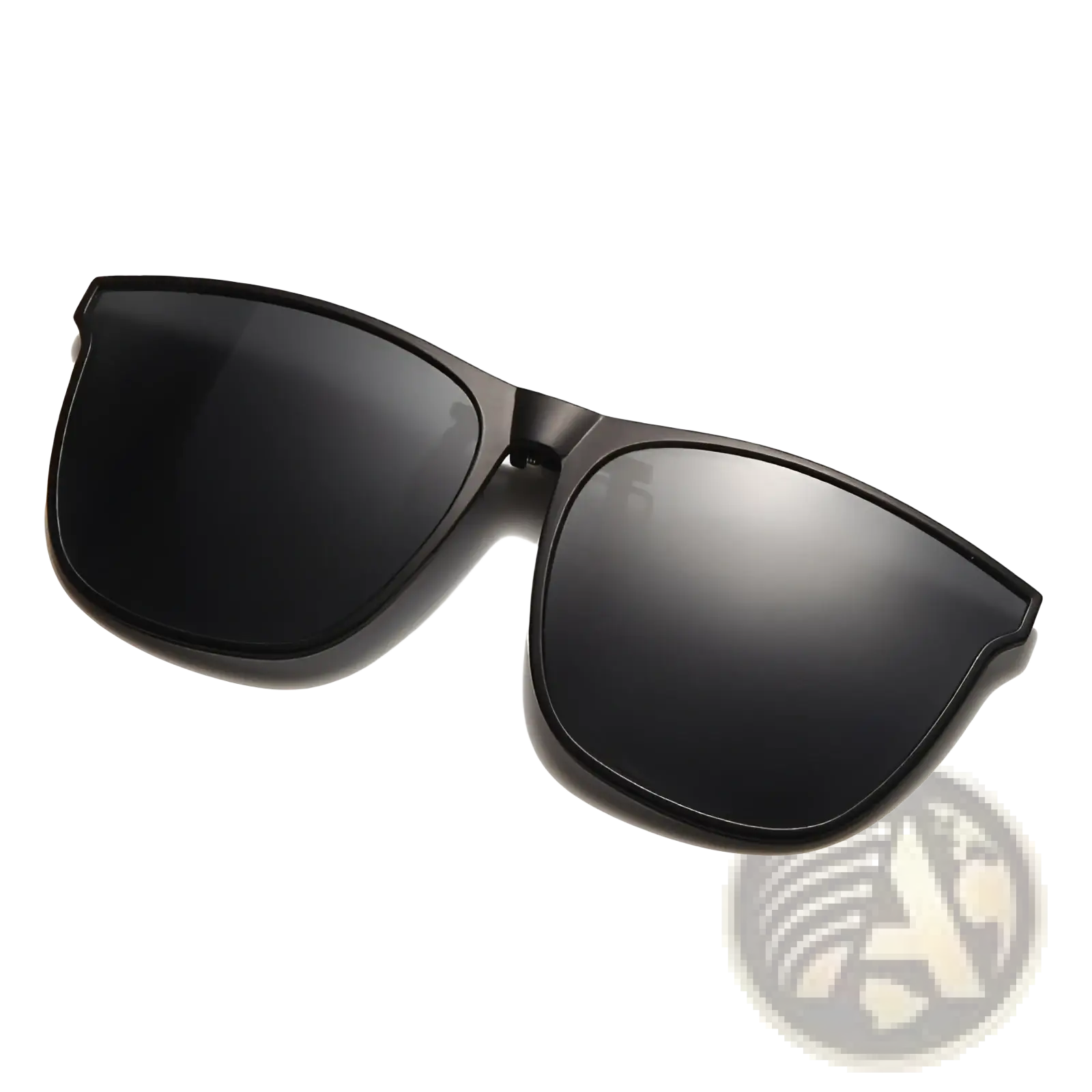 Black polarized gradient photochromic magnetic clip-on sunglasses with sleek rectangular frames and dark mirrored lenses