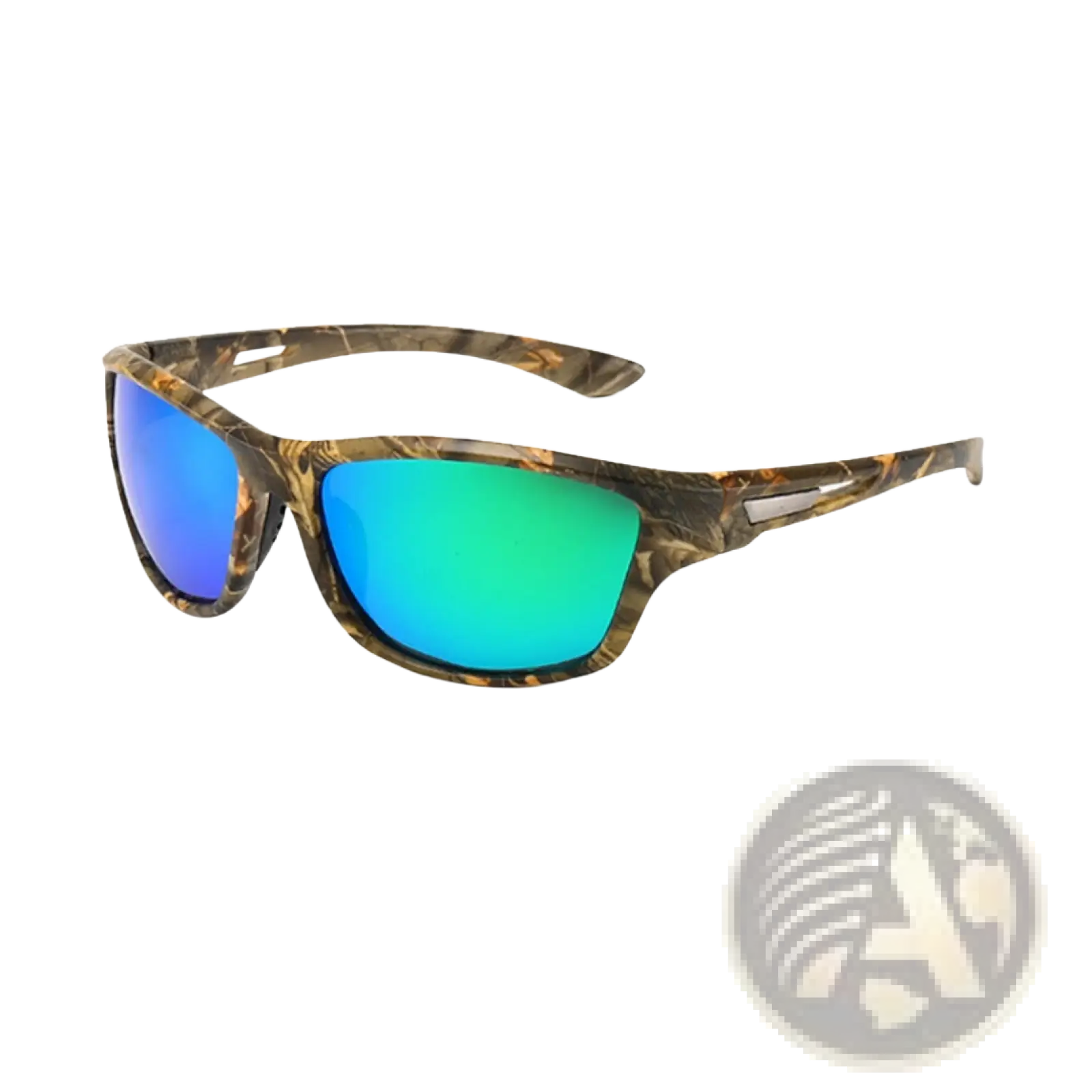 Polarized oval camouflage sport sunglasses with gradient blue and green mirrored lenses for men