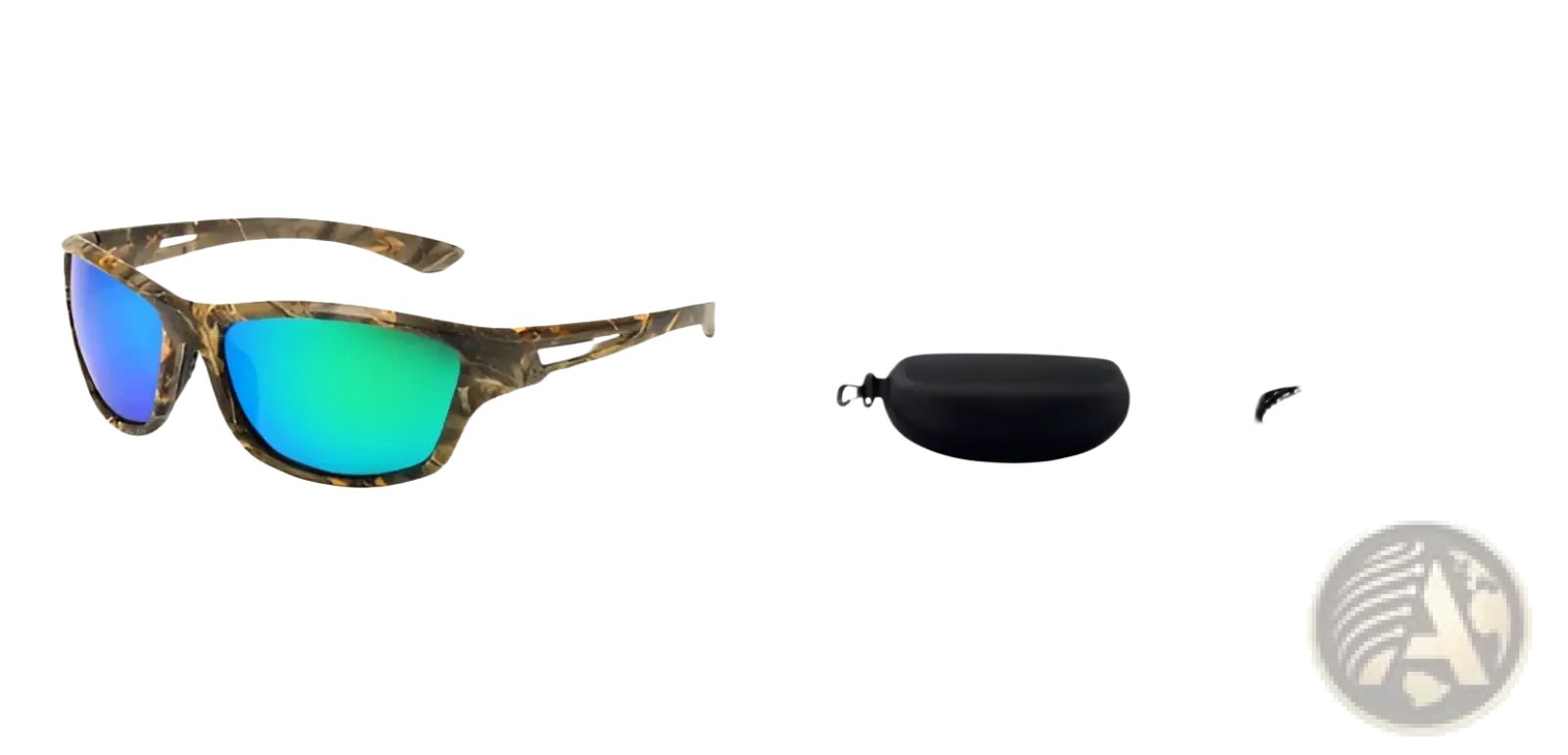 Polarized oval men’s sport sunglasses with camouflage frame and gradient blue green mirrored lenses