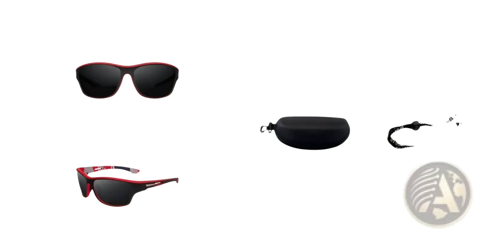 Red and black polarized oval sport sunglasses with dark lenses model c12 for outdoor men’s use
