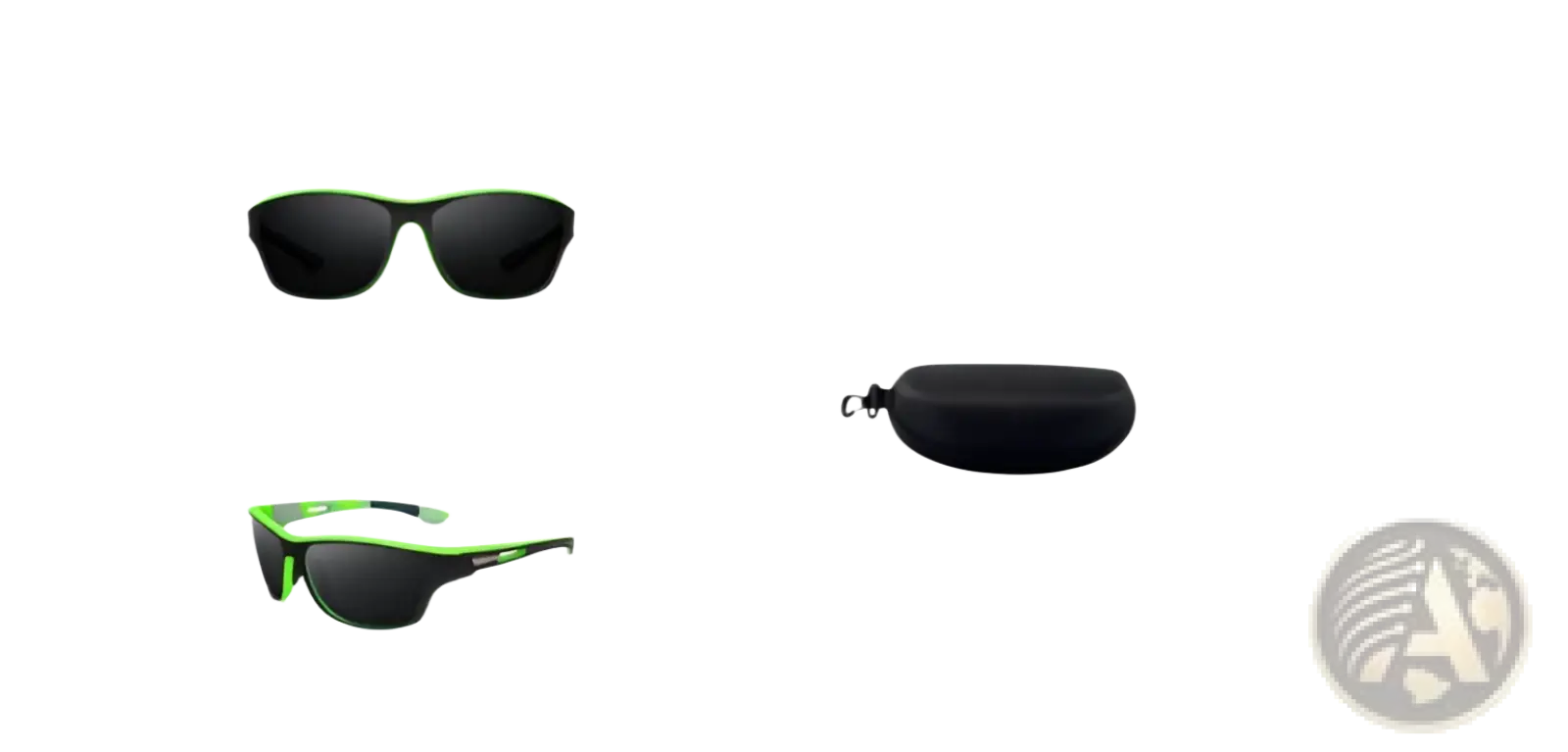 Polarized oval camouflage and mirrored men’s sport sunglasses in black and neon green with a sleek modern design