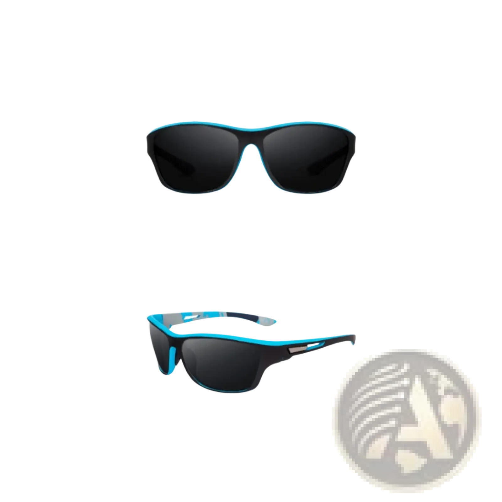 Blue and black polarized oval camouflage and mirrored men’s sport sunglasses with a sleek modern design