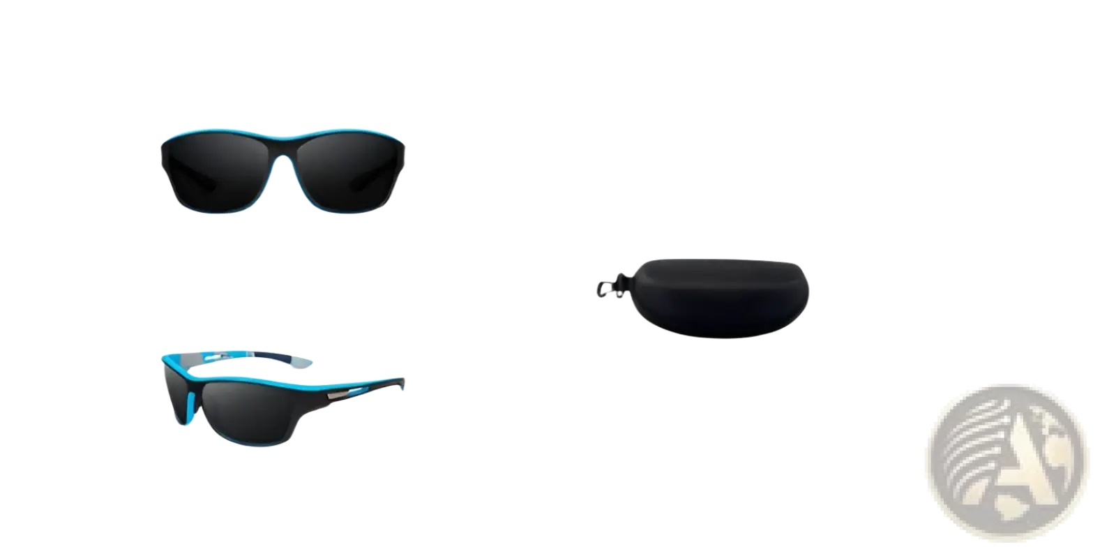 Polarized oval camouflage men’s sport sunglasses with sleek black frame, turquoise trim, and dark gray lenses