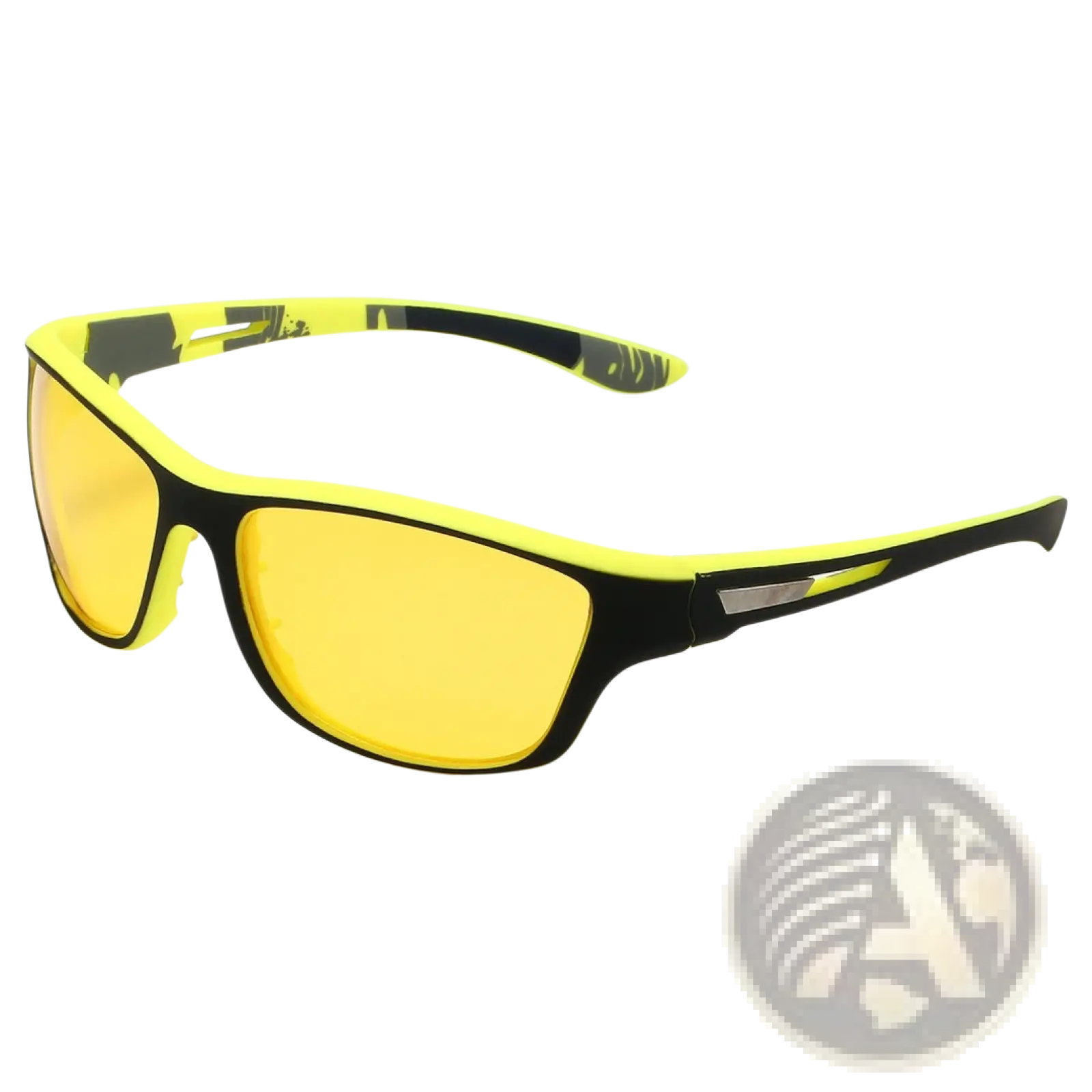 Vibrant yellow and black polarized oval camouflage men’s sport sunglasses with reflective amber mirrored lenses