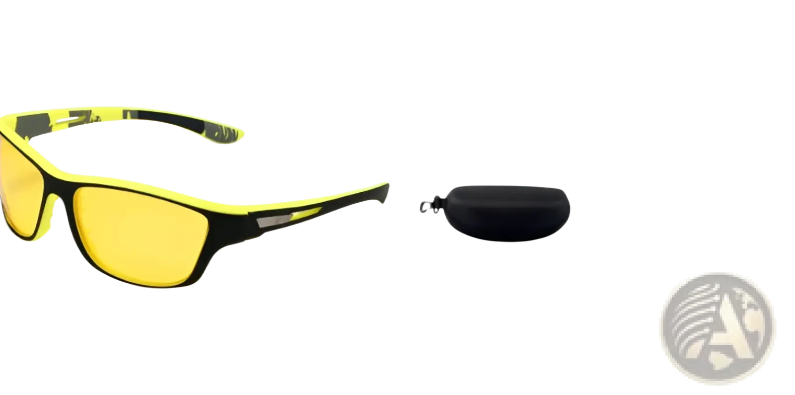 Polarized oval camouflage men’s sport sunglasses with vibrant yellow-tinted lenses and black neon green frame designed for sporty style