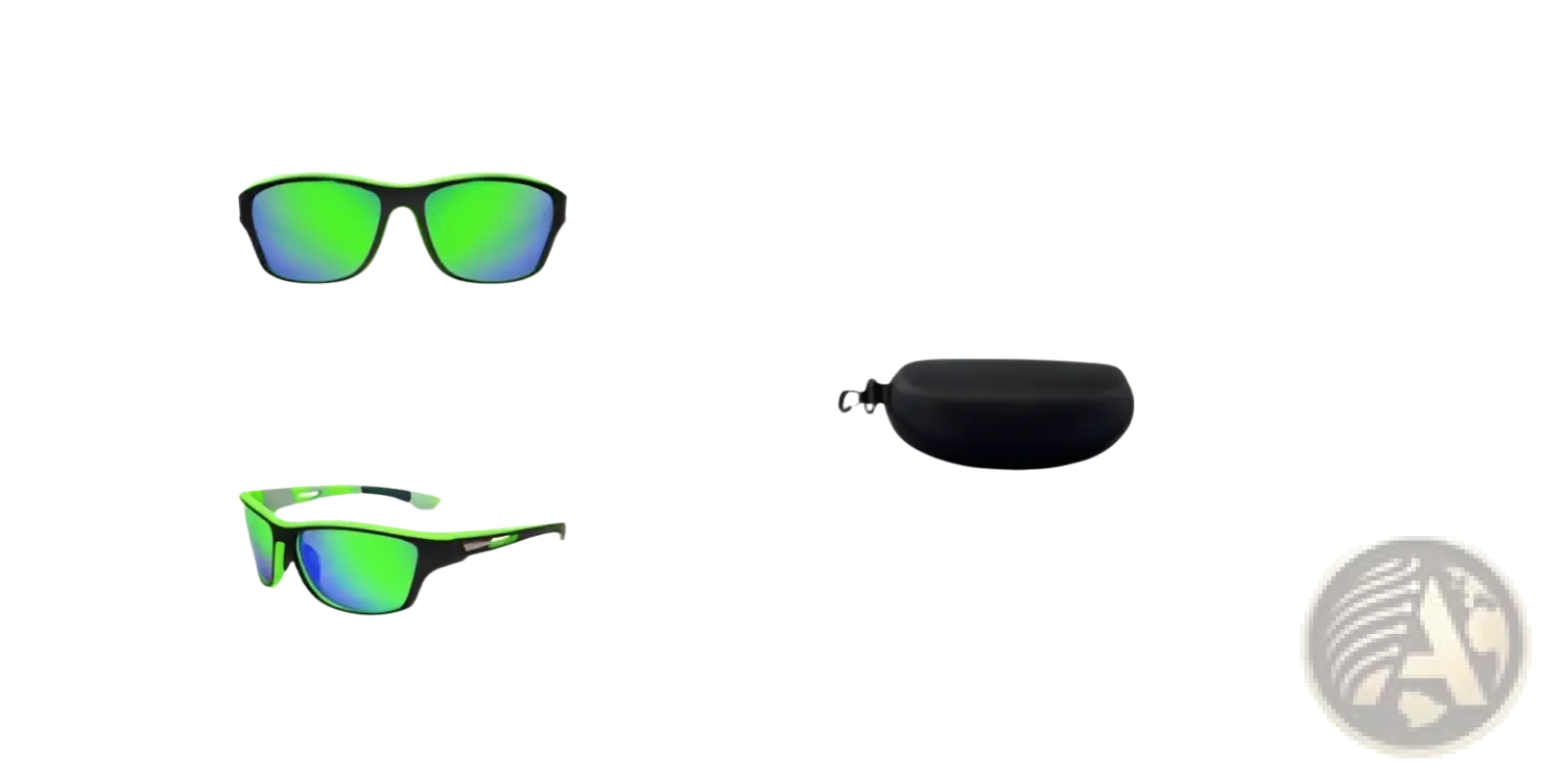 Black and neon green polarized oval camouflage men’s sport sunglasses with mirrored lenses for outdoor use