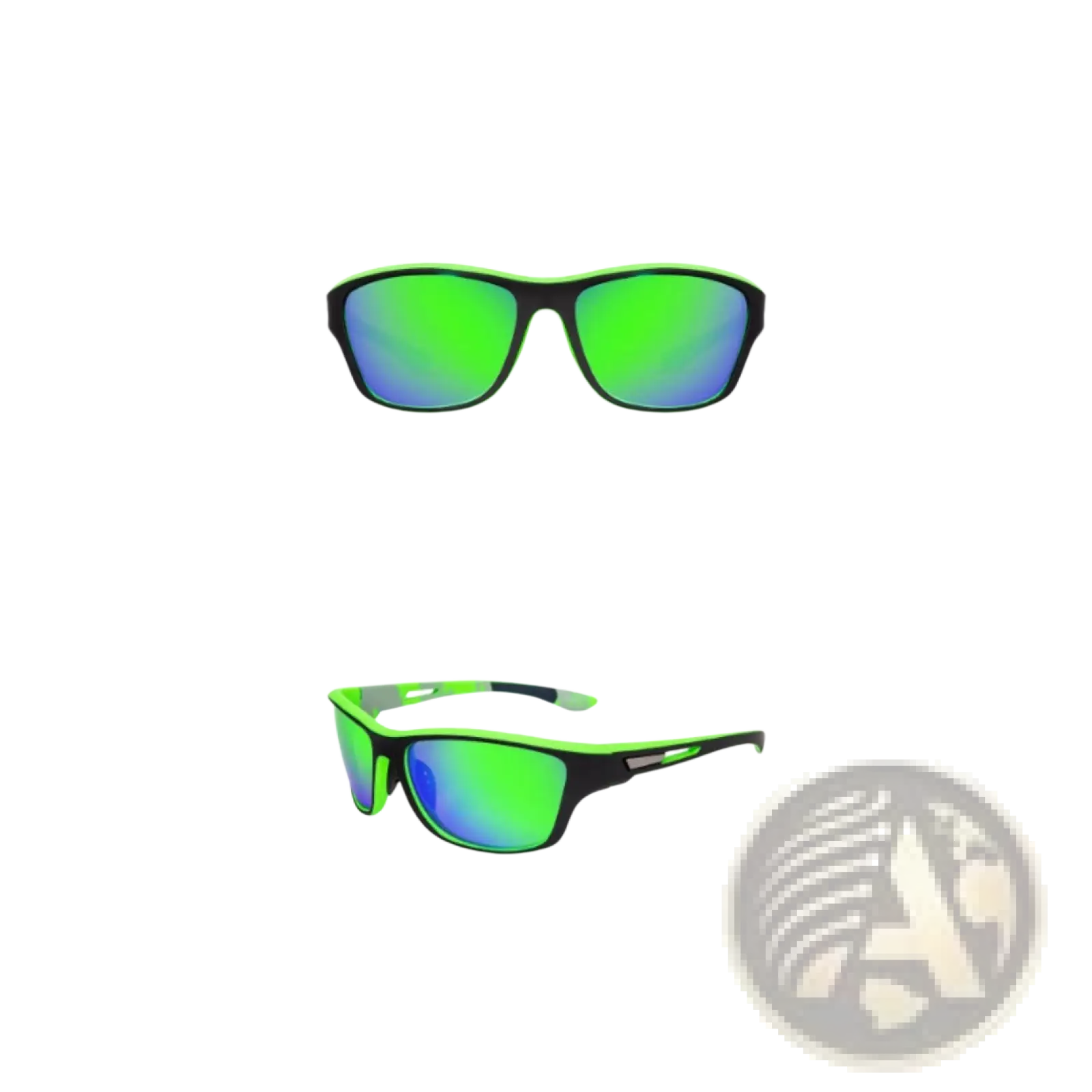 Polarized oval camouflage men’s sport sunglasses with bright neon green and black frame and reflective gradient lenses