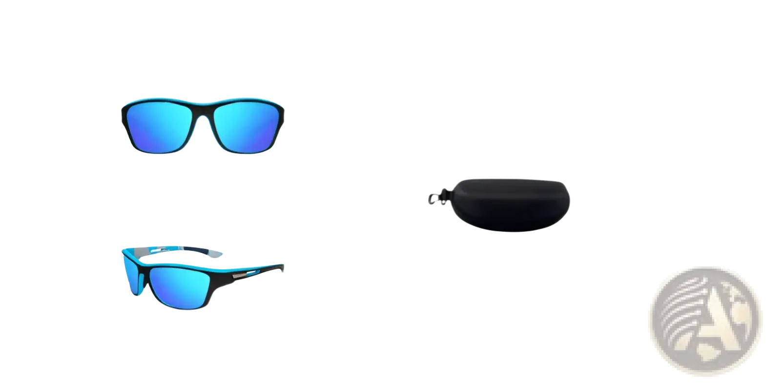 Polarized oval camouflage men’s sport sunglasses with blue mirrored lenses black frames and teal accents model c3