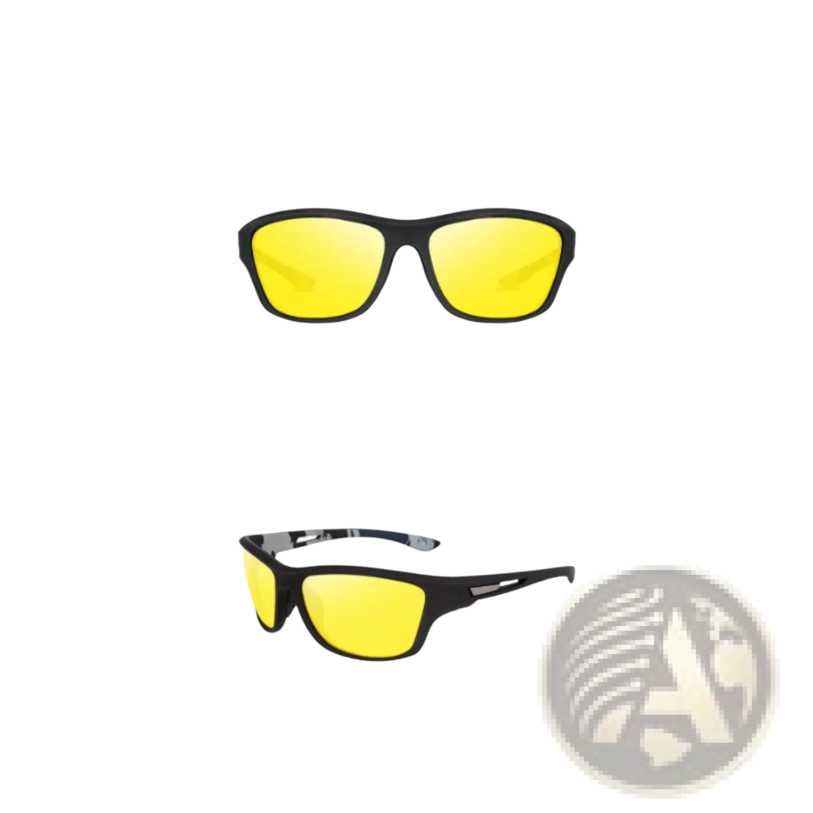 Polarized oval camouflage men’s sport sunglasses with black frames and vibrant yellow mirrored lenses