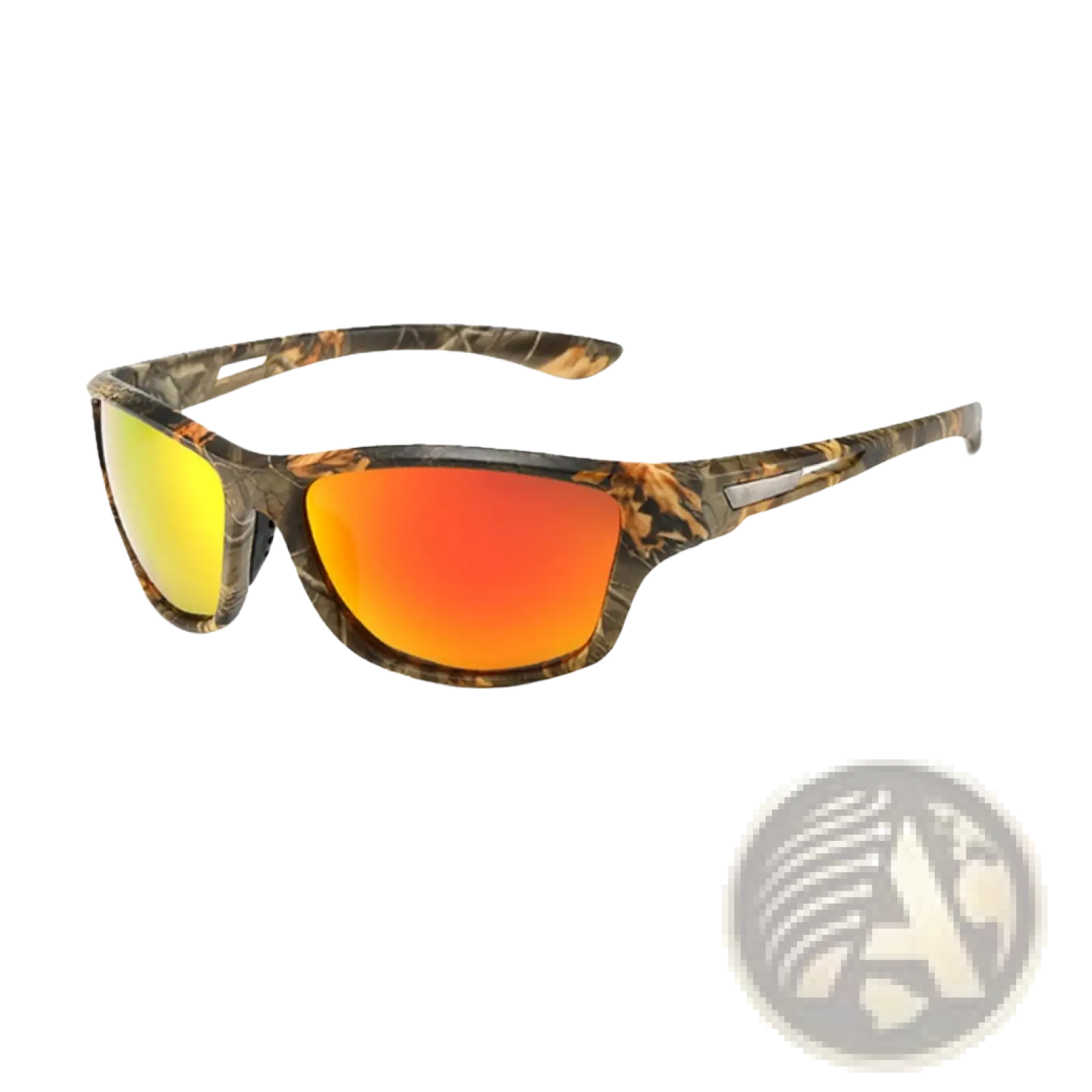 Polarized oval camouflage men’s sport sunglasses with gradient orange and yellow mirrored lenses
