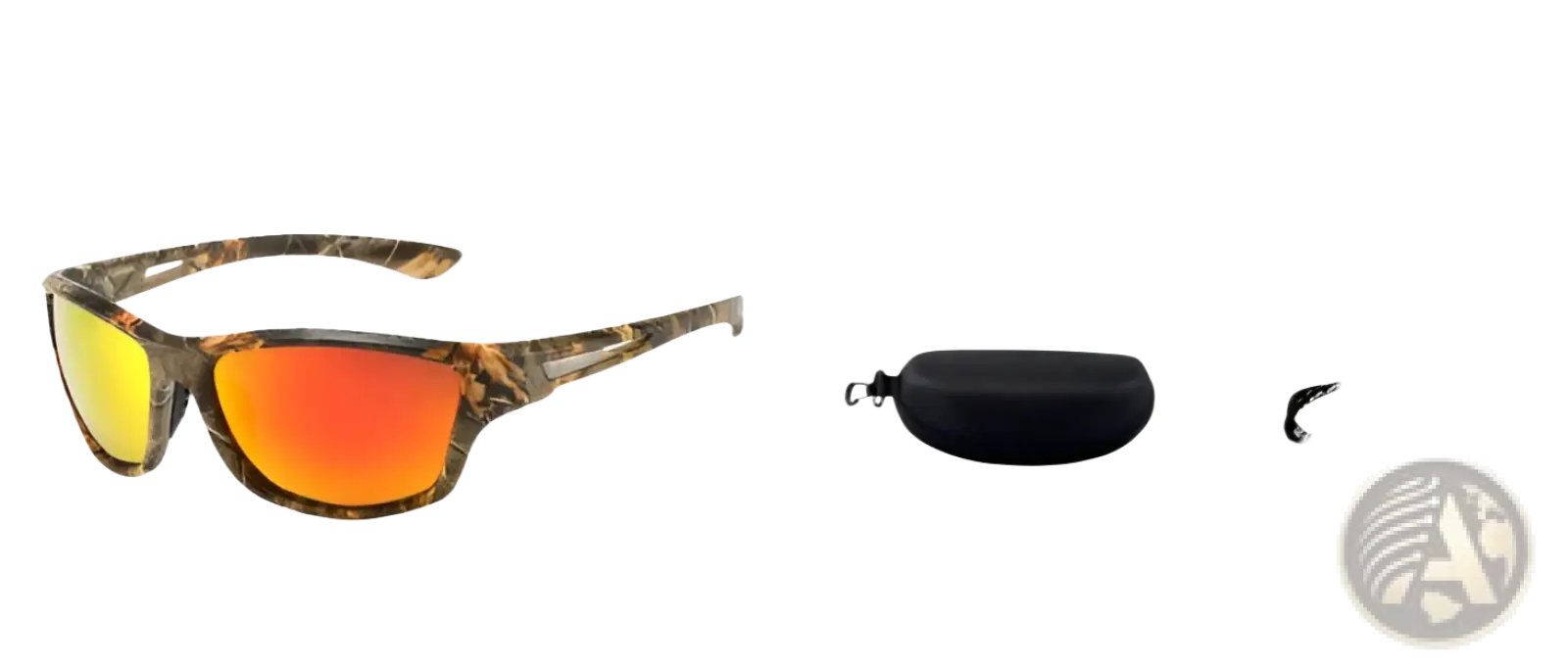 Polarized oval men’s sport sunglasses with camouflage frame and gradient orange yellow mirrored lenses