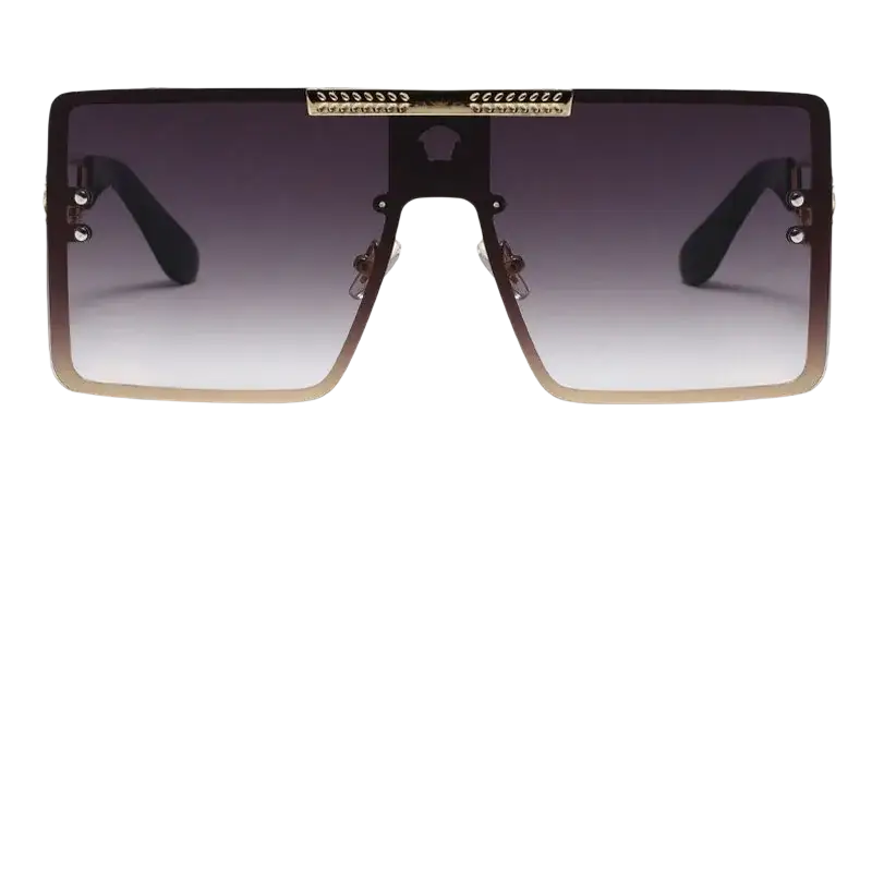 Polarized oversized metal sunglasses for adults with black and gold gradient lenses and bold rectangular frames
