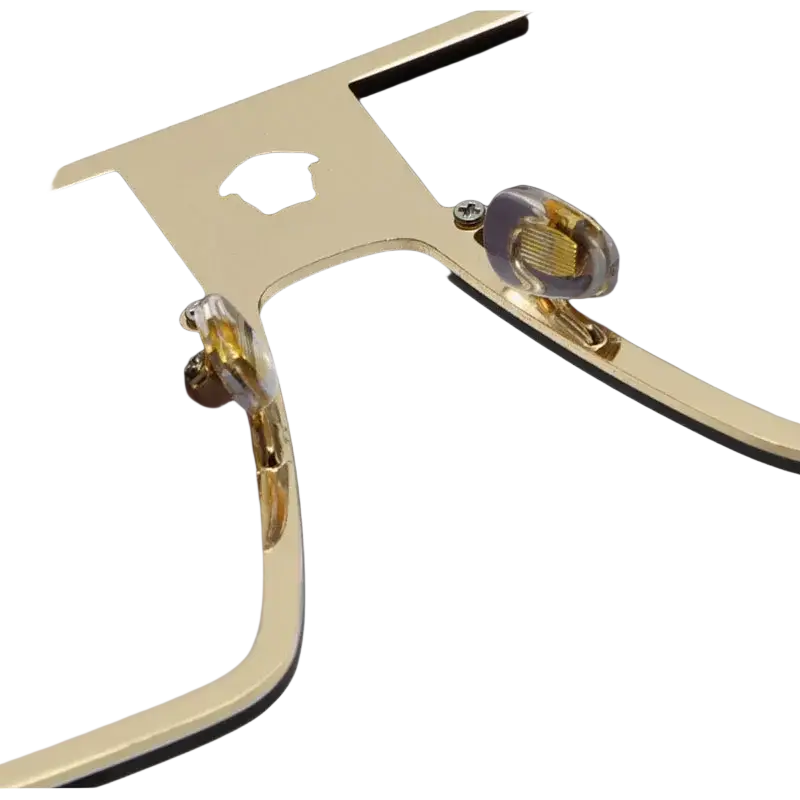 Polarized oversized metal sunglasses for adults with gold-toned rectangular frames and dark gradient lenses featuring a Versace logo cutout