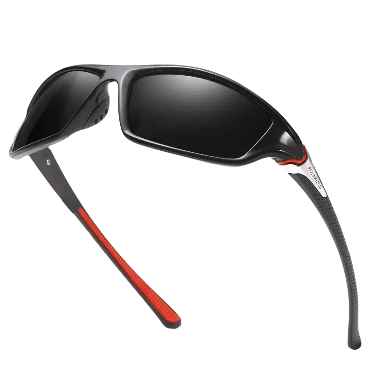 Black and red polarized sports cycling sunglasses with a sleek, sporty design for enhanced outdoor performance