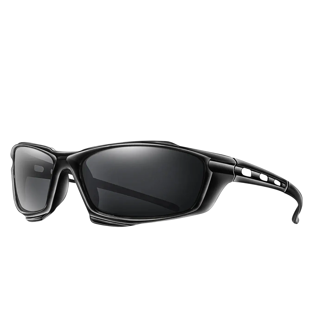 Black polarized sports cycling sunglasses with dark gray gradient lenses and a sleek aerodynamic frame