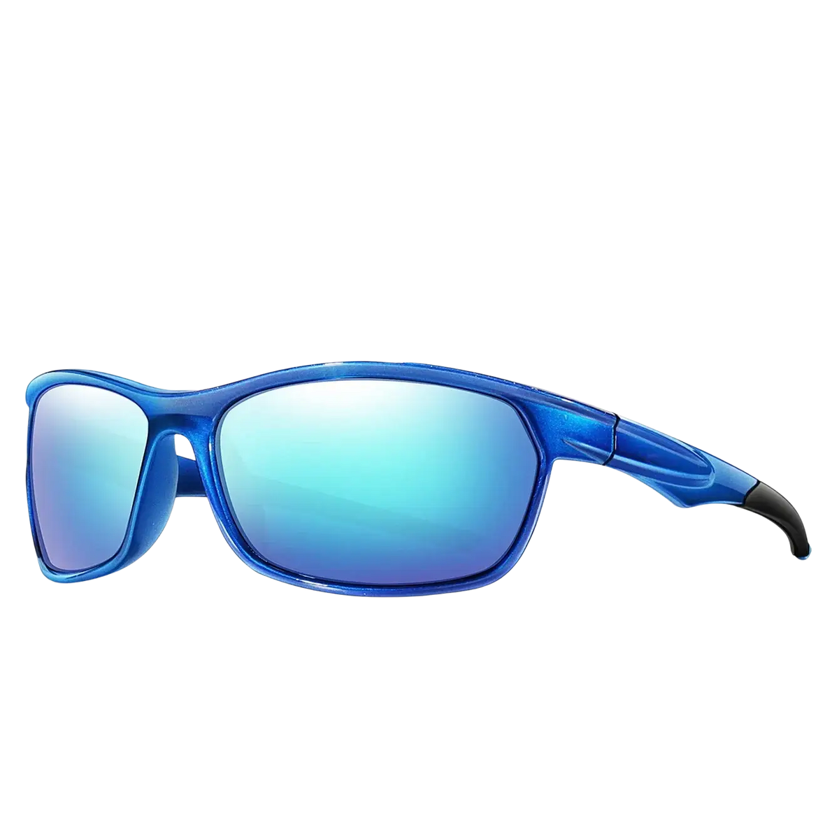 Blue polarized sports cycling sunglasses with mirrored lenses and sleek modern design for outdoor activities