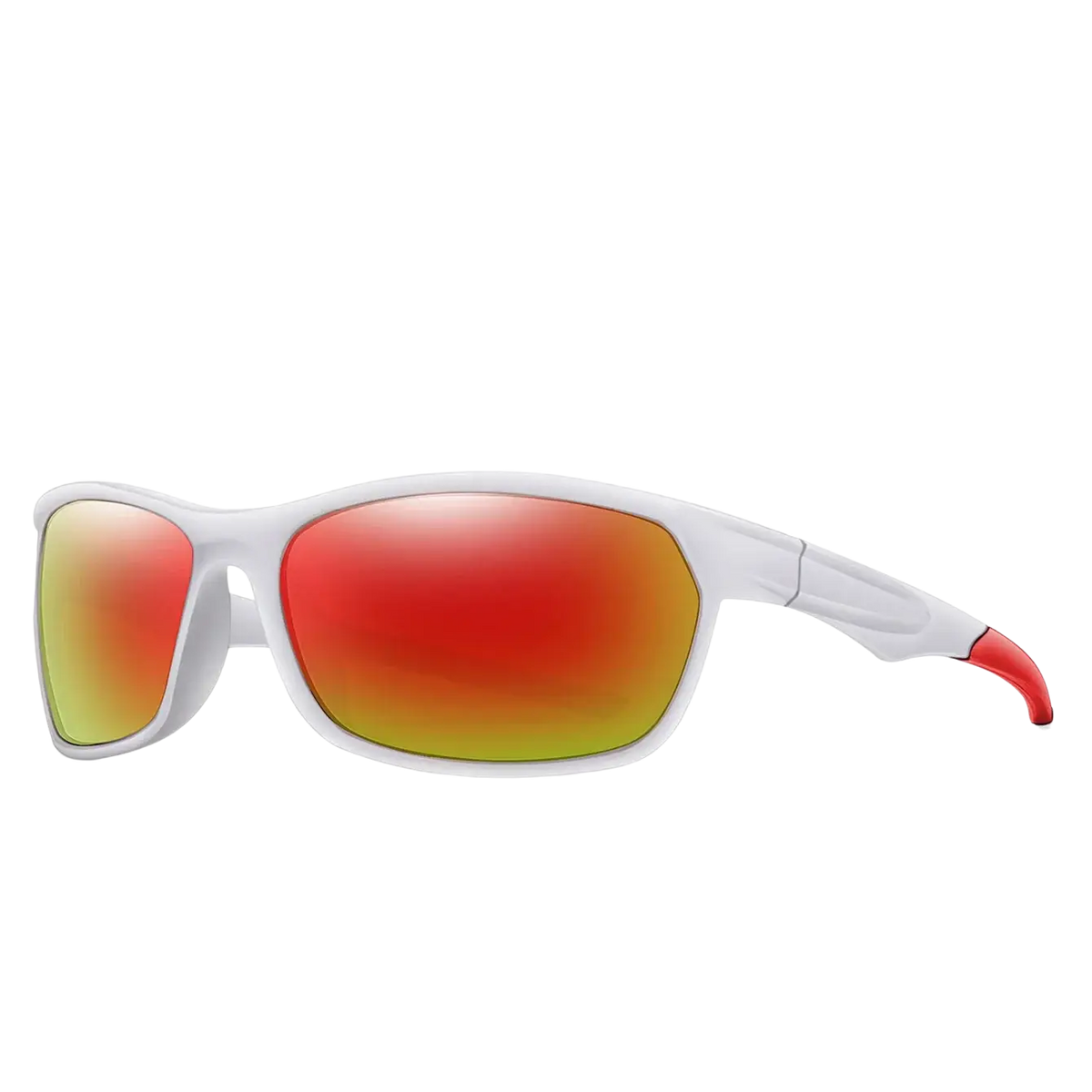 White-framed smith polarized sports cycling sunglasses with gradient red and yellow mirrored lenses