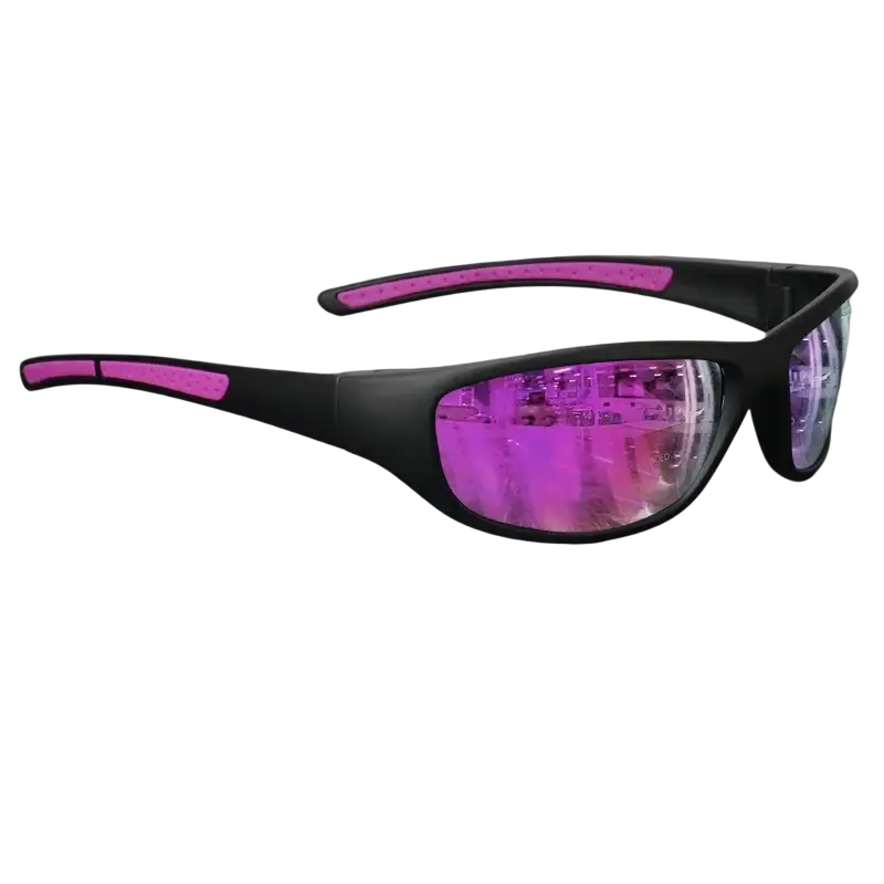 Polarized sports sunglasses black pink with uv400 protection and mirrored purple lenses for outdoor activities