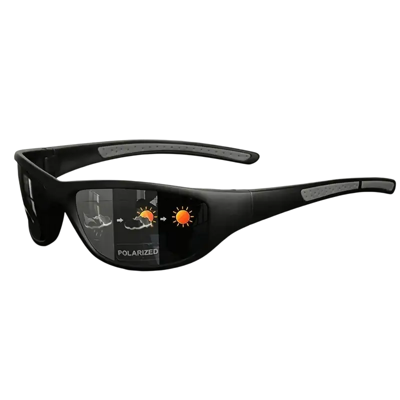 Black polarized sports sunglasses with sleek durable frame and perforated temple tips for uv400 protection