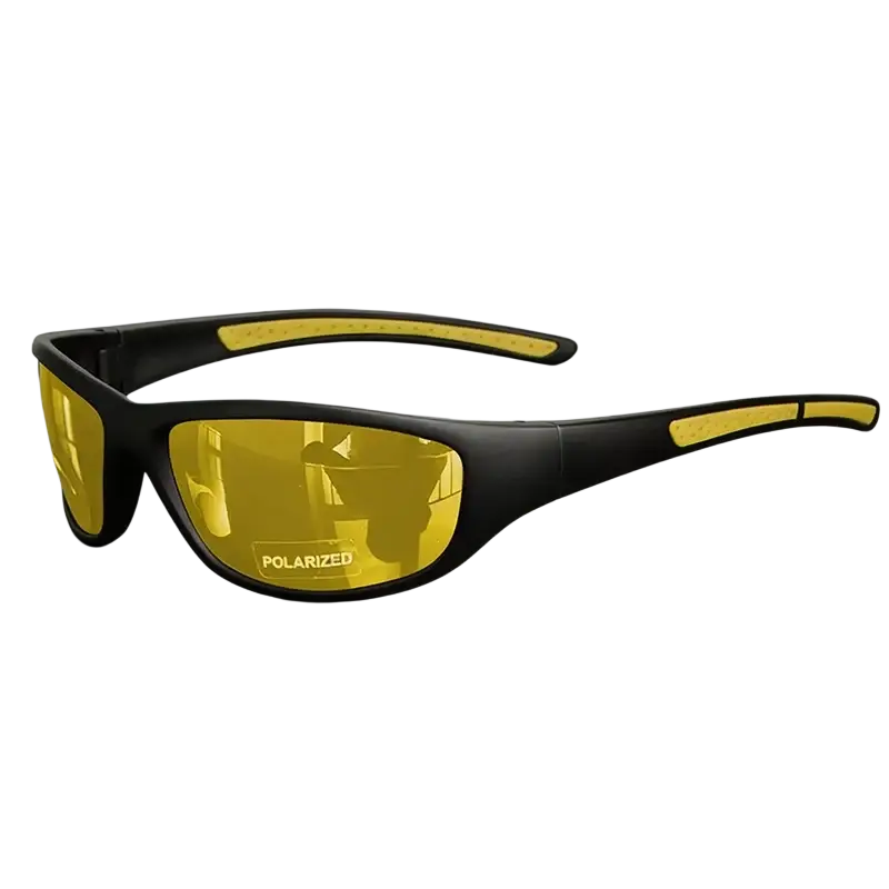Polarized sports sunglasses black and yellow with uv400 protection and durable sleek frame design for active use