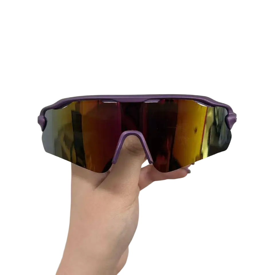 Purple polarized sports sunglasses for men with uv protection and reflective gradient orange to red lenses