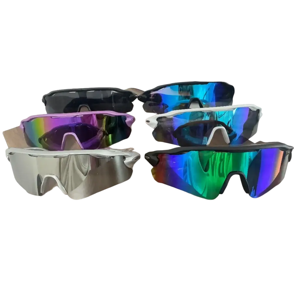 Polarized sports sunglasses for men with wraparound iridescent rainbow reflective lenses and uv protection