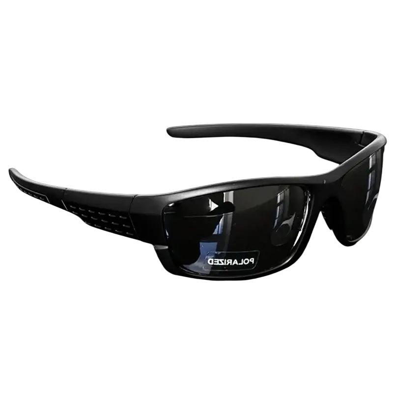 Black polarized sports sunglasses uv400 with sleek durable frame and dark tinted lenses for outdoor use