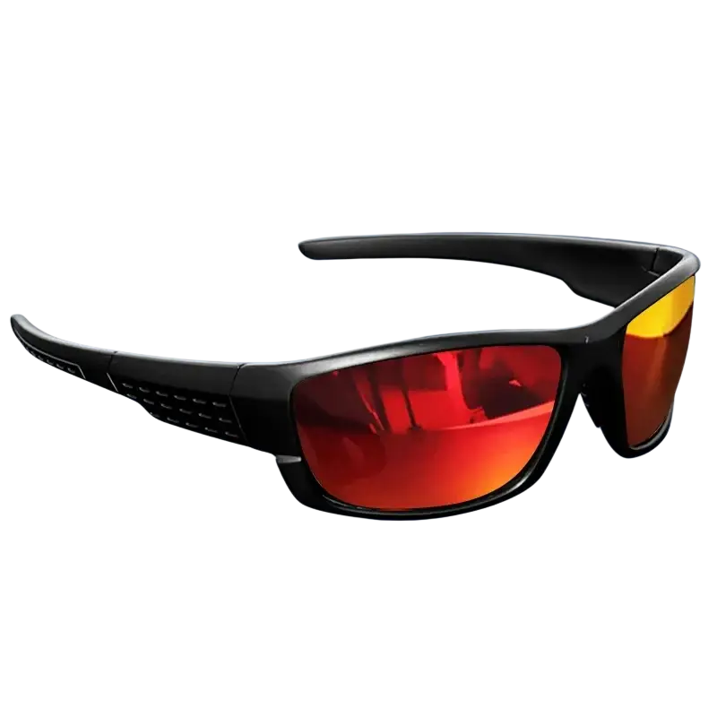 Black-framed polarized sports sunglasses with uv400 protection and reflective red and yellow gradient lenses