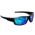 Black-framed polarized sports sunglasses with uv400 protection and reflective blue mirrored lenses for outdoor use