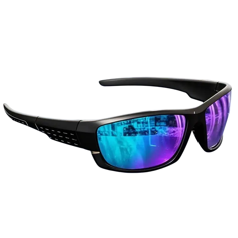 Black-framed awgsee polarized sports sunglasses with uv400 protection and vibrant gradient blue purple mirrored lenses