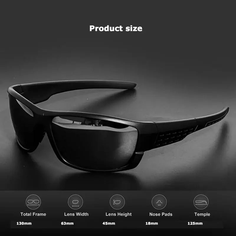 Black polarized sports sunglasses uv400 with sleek matte frame and dark lenses for outdoor active use