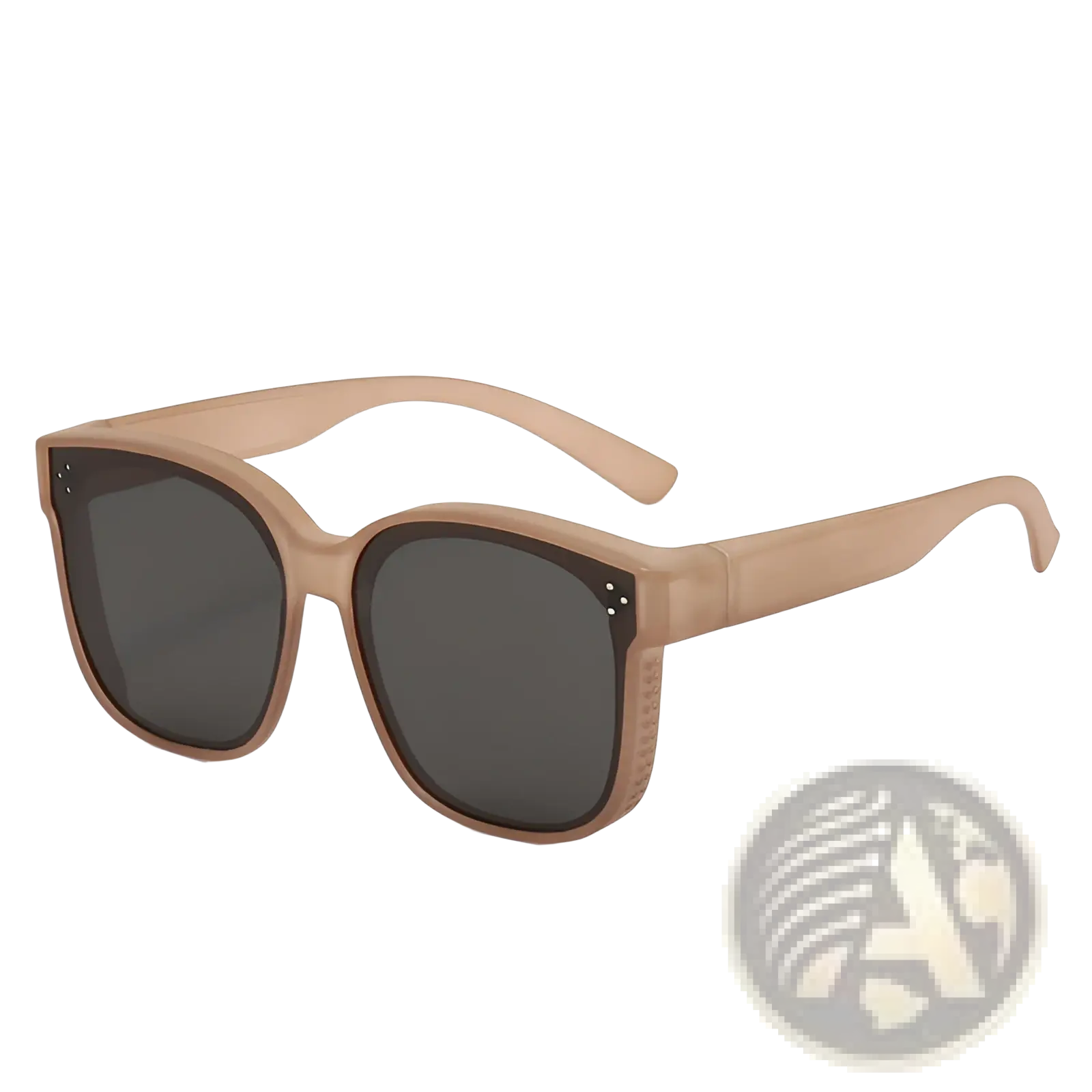 Polarized square anti glare driving sunglasses with beige frames, dark gray lenses, and textured temple detailing