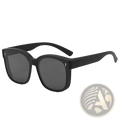Black square-framed polarized anti glare driving sunglasses with dark gray lenses and perforated side details