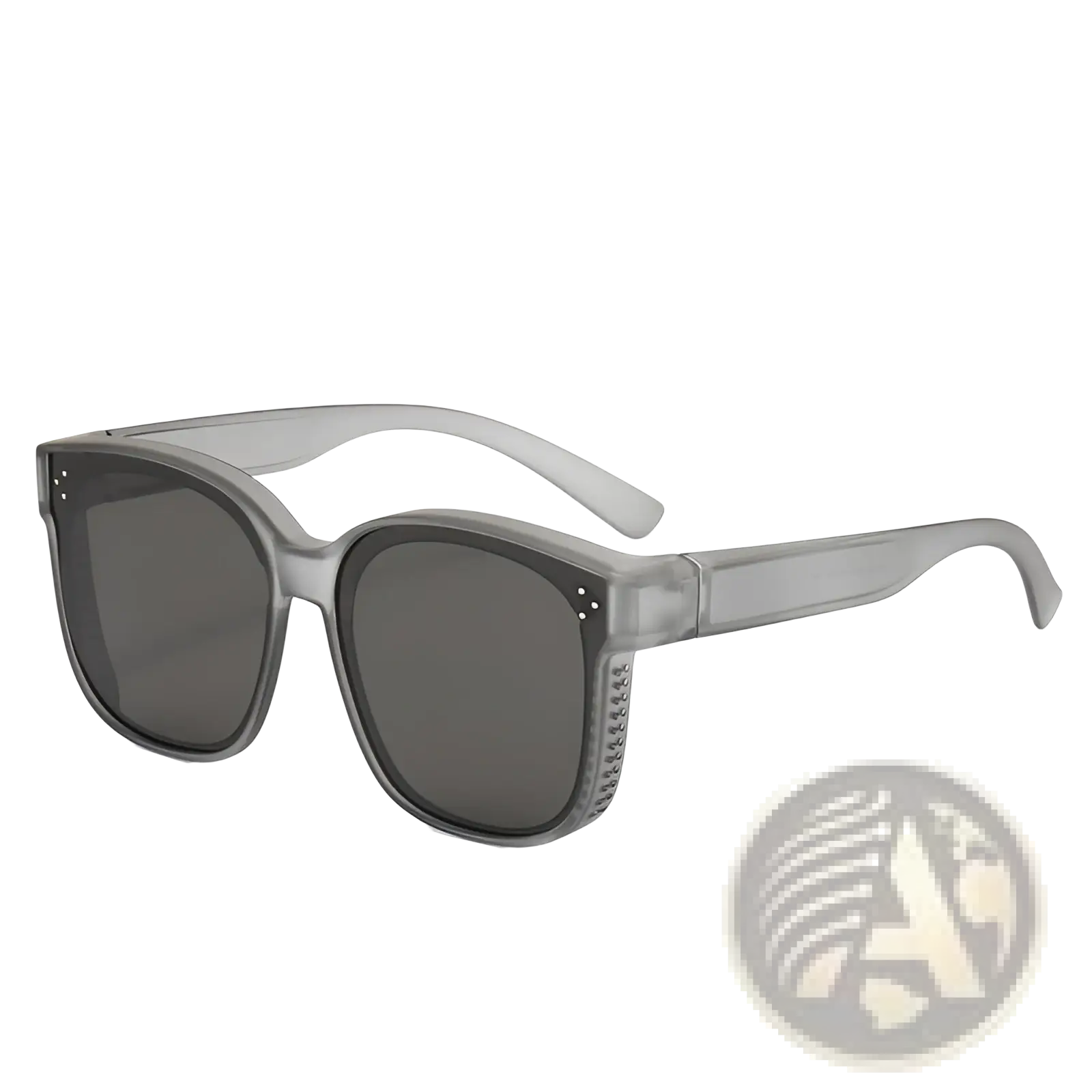 Polarized square anti glare driving sunglasses with gray translucent frames dark gray lenses and textured side arms
