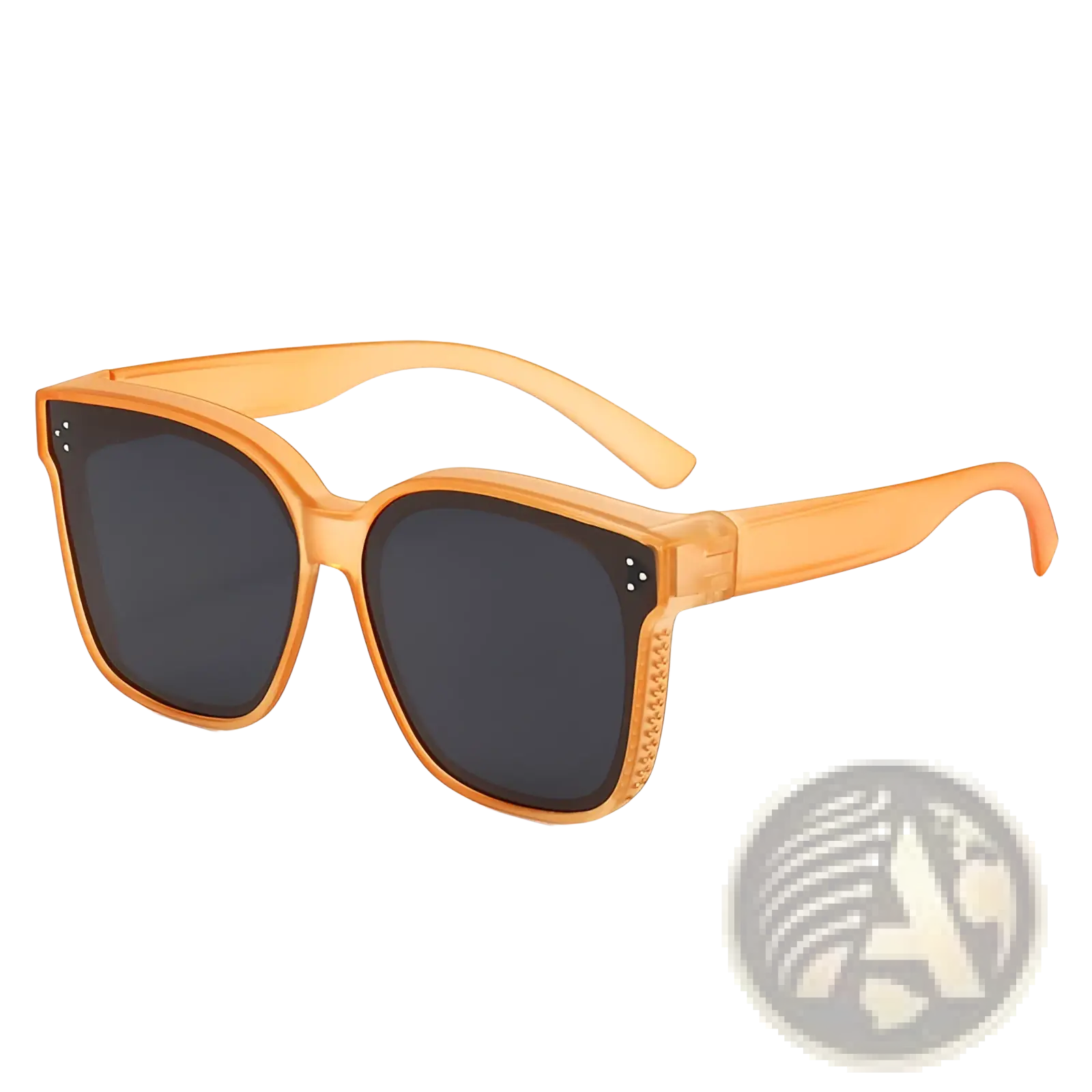 Orange translucent square-frame polarized anti glare driving sunglasses with dark gray lenses and textured side edges