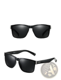 Black rectangular polarized square sports sunglasses with uv400 protection dark gray mirrored lenses and silver accents