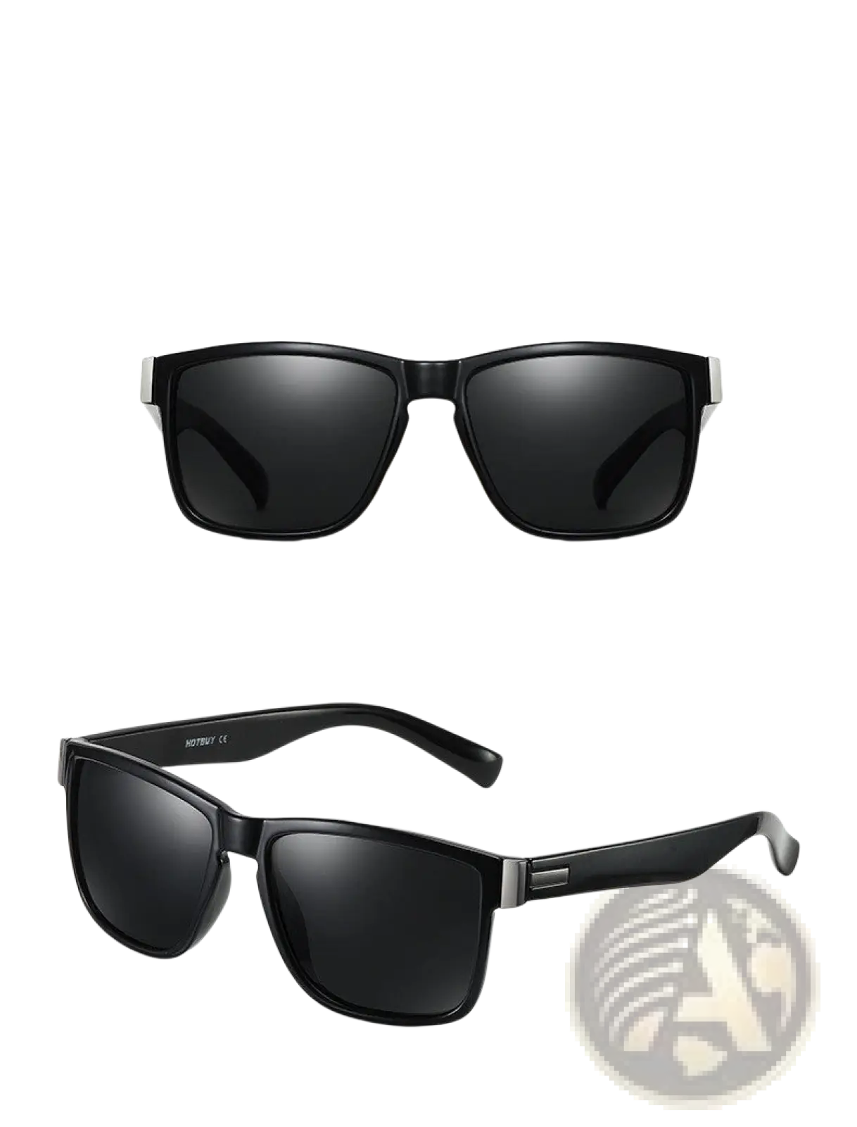 Black rectangular polarized square sports sunglasses with uv400 protection dark gray mirrored lenses and silver accents