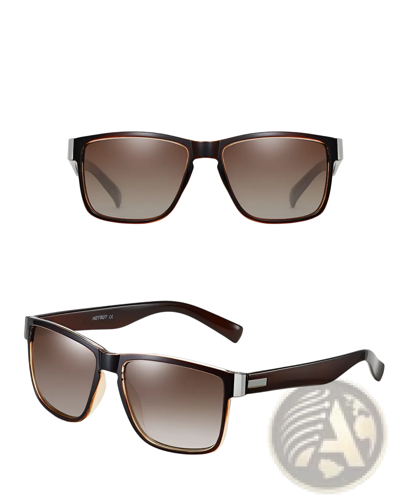 Brown and black framed polarized square sports sunglasses with gradient brown lenses and uv400 protection