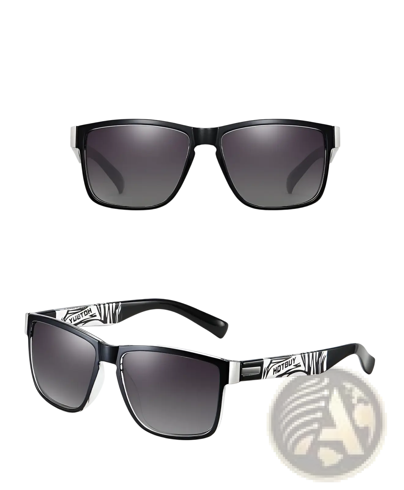 Polarized square sports sunglasses with uv400 protection in black and white zebra stripes and gradient gray lenses