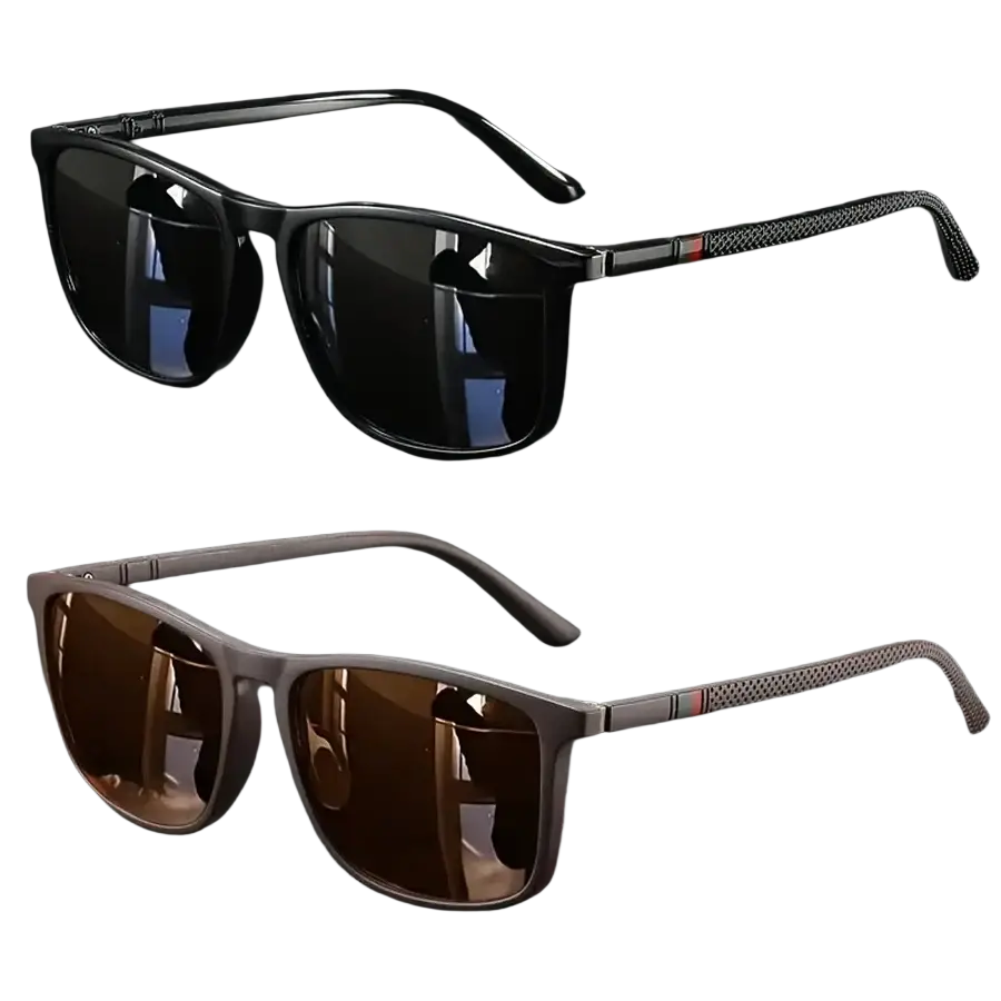 Black and brown rectangular polarized square vintage sunglasses with uv400 protection and textured temple details
