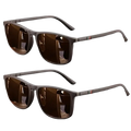 Gray-framed polarized square vintage sunglasses with brown reflective lenses and textured pattern on temple tips