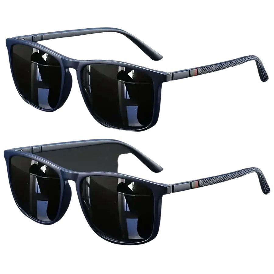 Navy blue polarized square vintage sunglasses uv400 with dark lenses and textured temple tips for eye protection