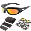 Black polarized tactical sports sunglasses with gradient orange yellow mirrored lenses and interchangeable lens inserts