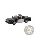Black and white lego police car model with blue and red light bar roof for kids and adults building blocks toy