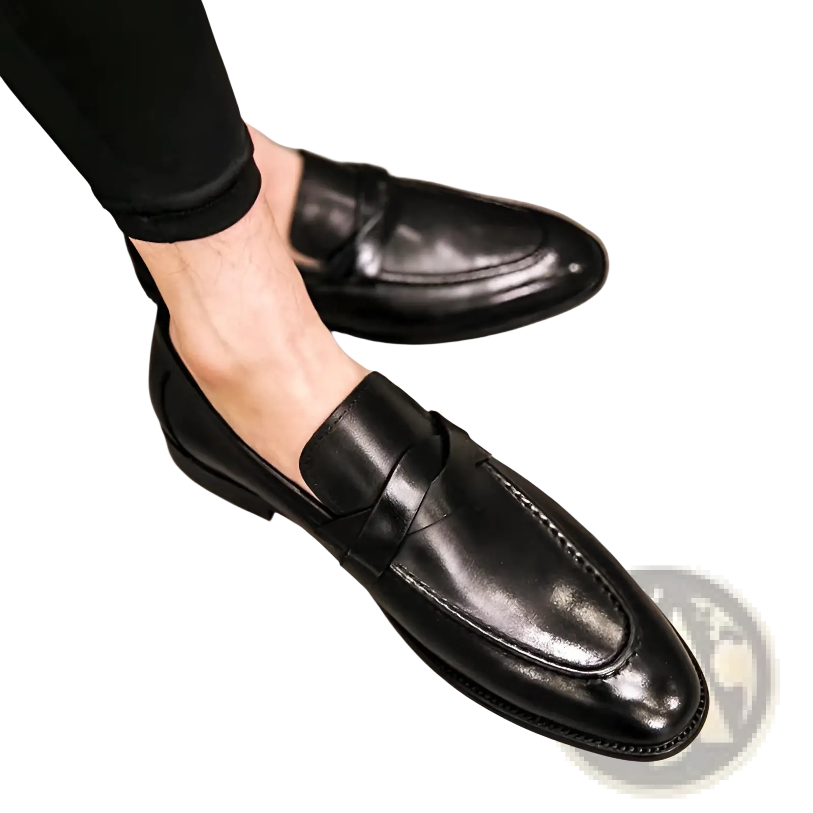 Polished dark brown leather british loafers in black with a polished finish and classic slip-on design