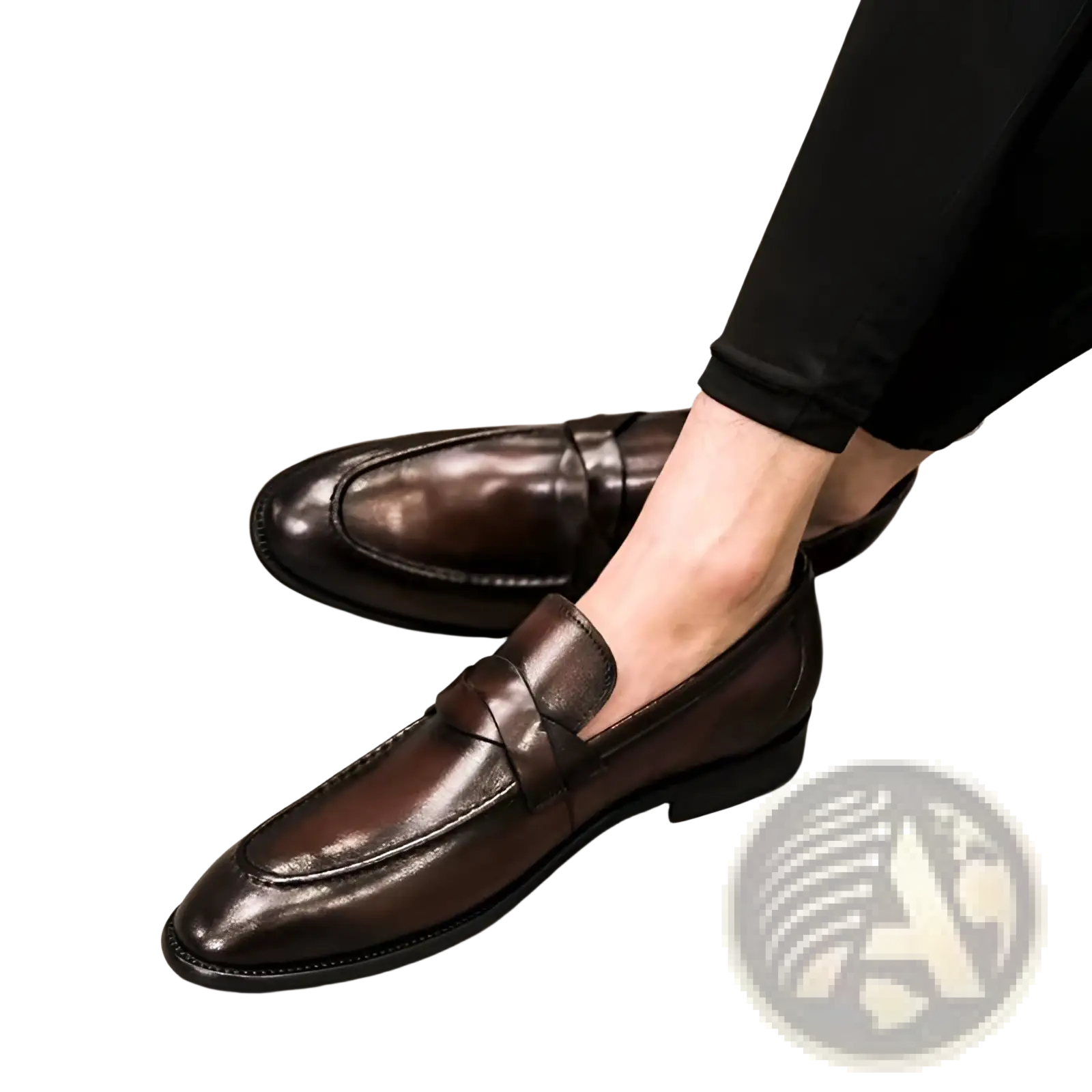 Polished dark brown leather British loafers with a classic slip-on design and subtle stitching details