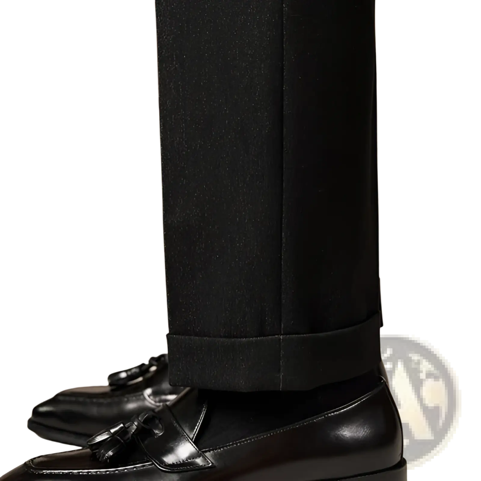 Black leather tassel loafers with polished genuine leather finish for formal and casual wear