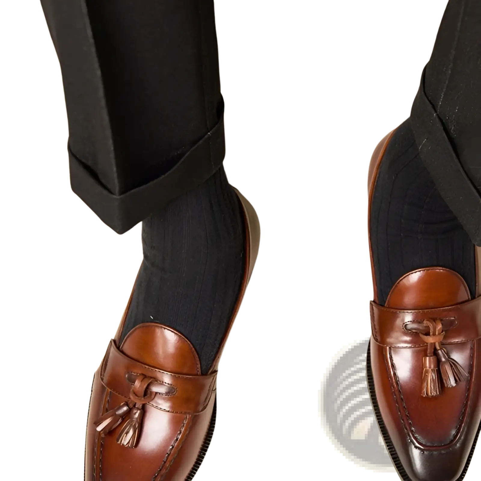 Polished genuine leather tassel loafers in brown with a classic design and smooth polished finish