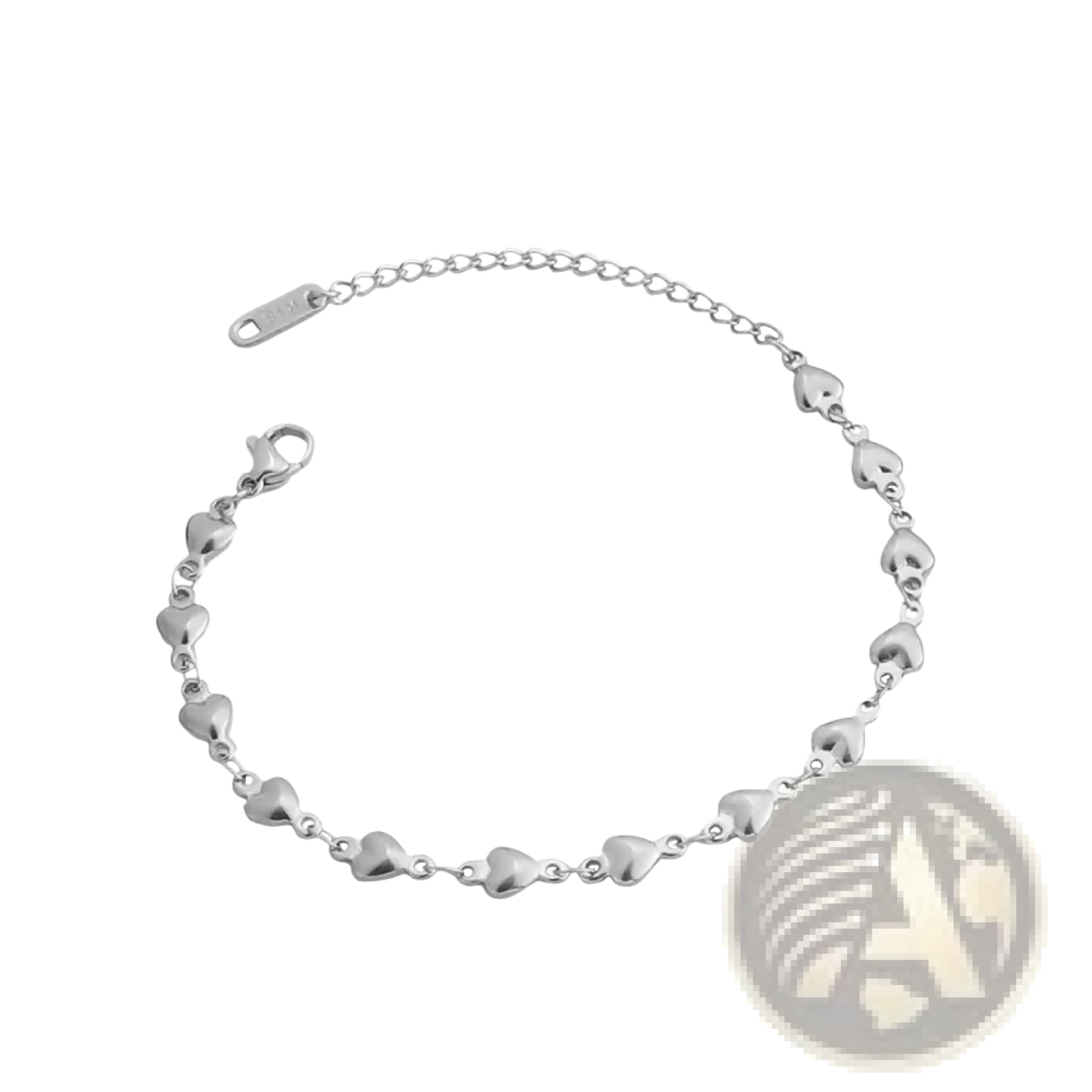 Silver heart-shaped charm bracelet with polished finish and secure clasp in polished gold titanium steel link design