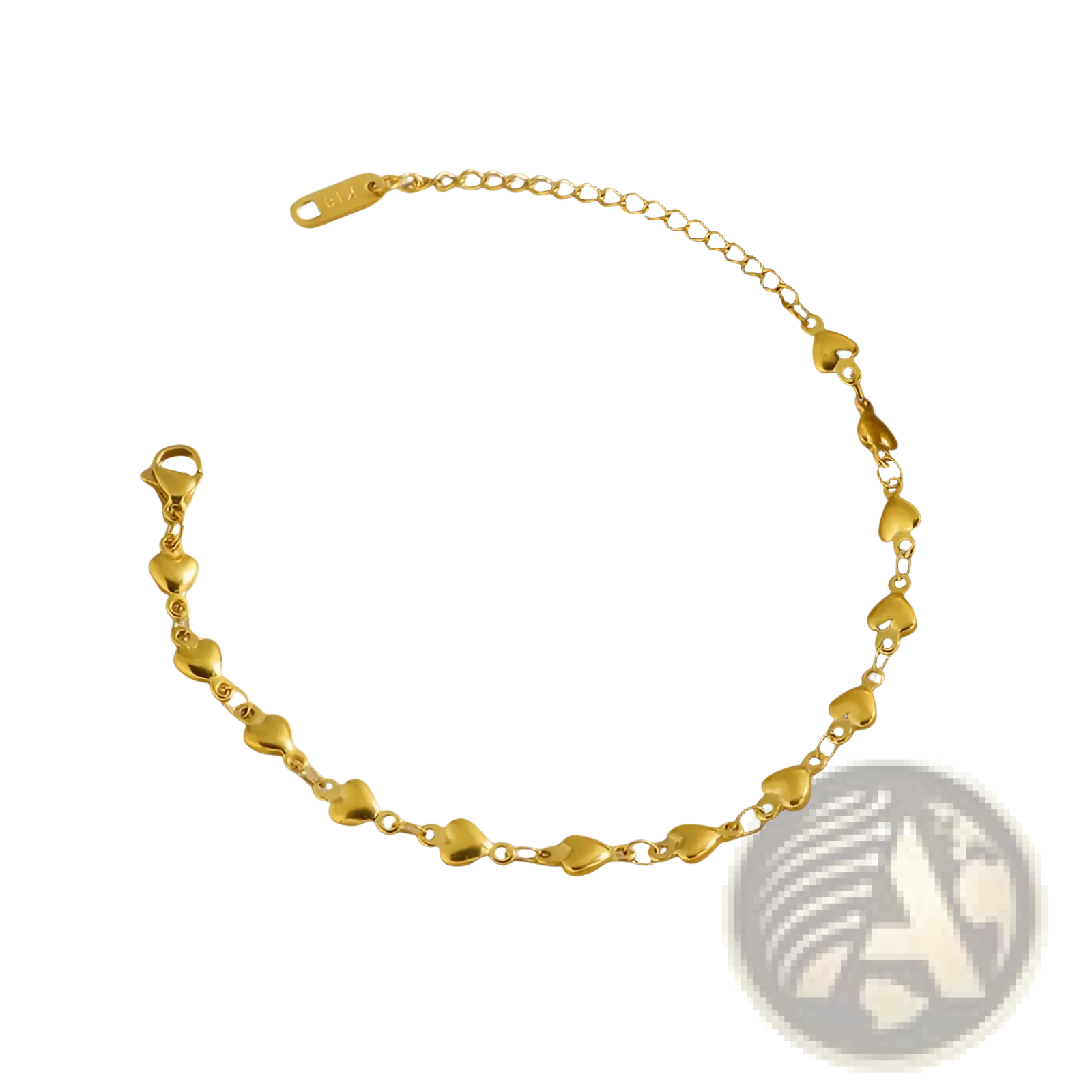 A polished gold heart link bracelet in titanium steel featuring delicate heart-shaped charms and fine chain segments